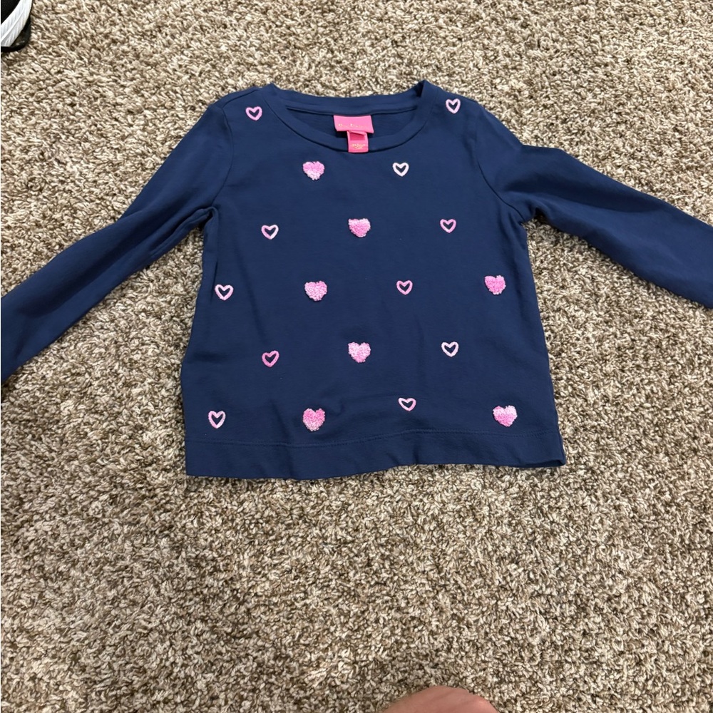 Lilly Pulitzer Navy Long Sleeve Tee with Pink Heart Details